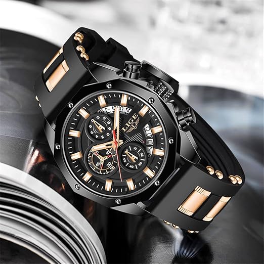 LIGE Men's Watch Fashion Chronograph Stainless Steel Waterproof Analog Quartz Luminous Large Dial Sport Classic Watch…