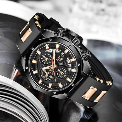 LIGE Men's Watch Fashion Chronograph Stainless Steel Waterproof Analog Quartz Luminous Large Dial Sport Classic Watch…