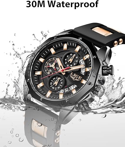 LIGE Men's Watch Fashion Chronograph Stainless Steel Waterproof Analog Quartz Luminous Large Dial Sport Classic Watch…