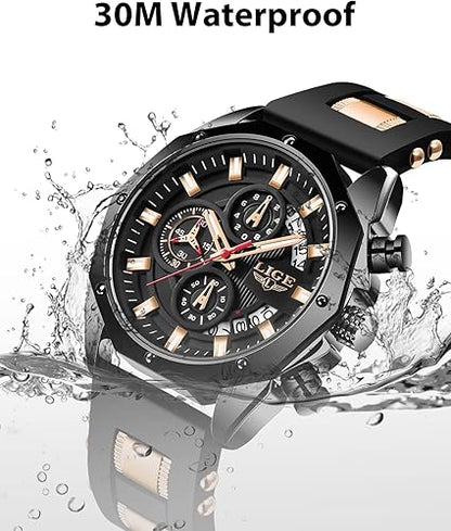 LIGE Men's Watch Fashion Chronograph Stainless Steel Waterproof Analog Quartz Luminous Large Dial Sport Classic Watch…